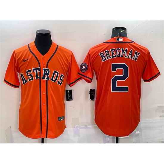 Men Houston Astros #2 Alex Bregman Orange With Patch Cool Base Stitched Jersey