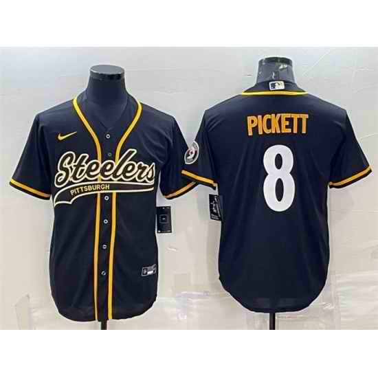 Men Pittsburgh Steelers #8 Kenny Pickett Black With Patch Cool Base Stitched Baseball Jersey