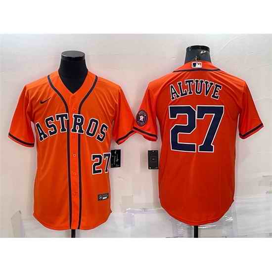 Men Houston Astros #27 Jose Altuve Orange With Patch Cool Base Stitched Jersey