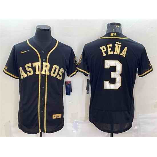 Men Houston Astros #3 Jeremy Pena Black Gold Flex Base Stitched Jersey