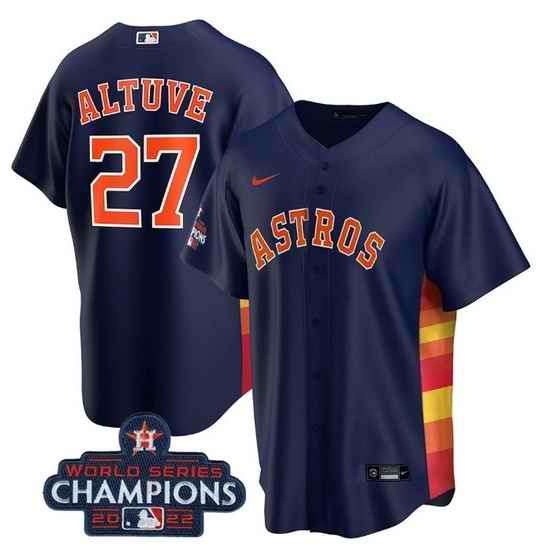 Men Houston Astros #27 Jose Altuve Navy 2022 World Series Champions Stitched Baseball Jersey