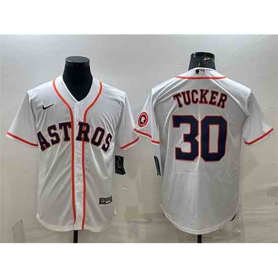 Men Houston Astros #30 Kyle Tucker White With Patch Cool Base Stitched Jersey