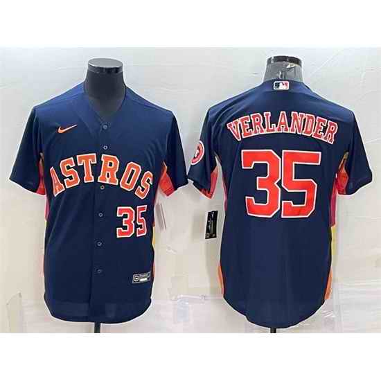 Men Houston Astros #35 Justin Verlander Navy With Patch Cool Base Stitched Jersey