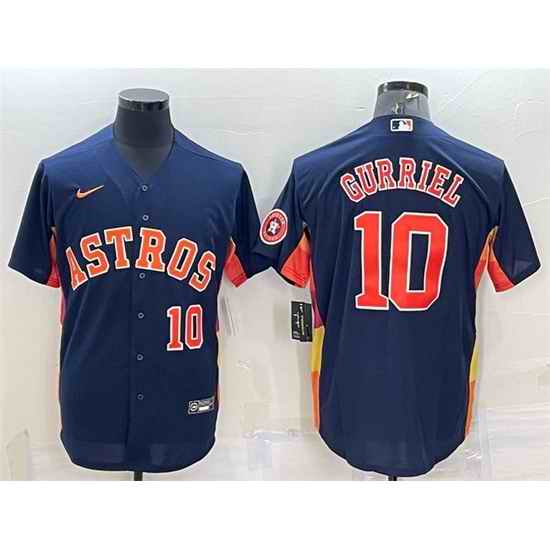 Men Houston Astros #10 Yuli Gurriel Navy With Patch Cool Base Stitched Jersey