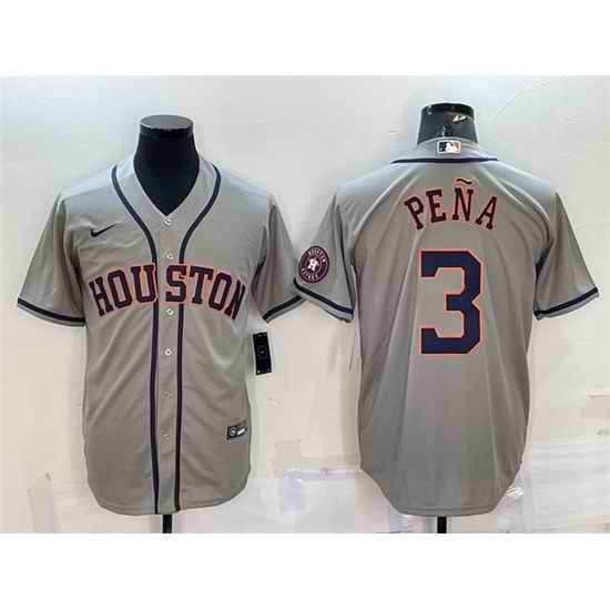 Men Houston Astros #3 Jeremy Pena Grey With Patch Cool Base Stitched Jersey_1