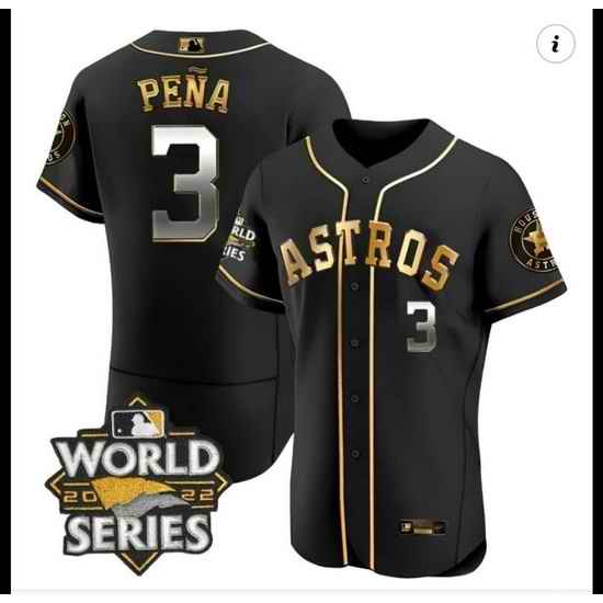 Men Houston Astros #3 Jeremy Pena Black Gold 2022 World Series Patch Jersey