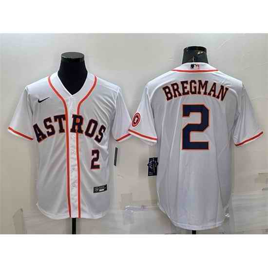 Men Houston Astros #2 Alex Bregman White With Patch Cool Base Stitched Jersey