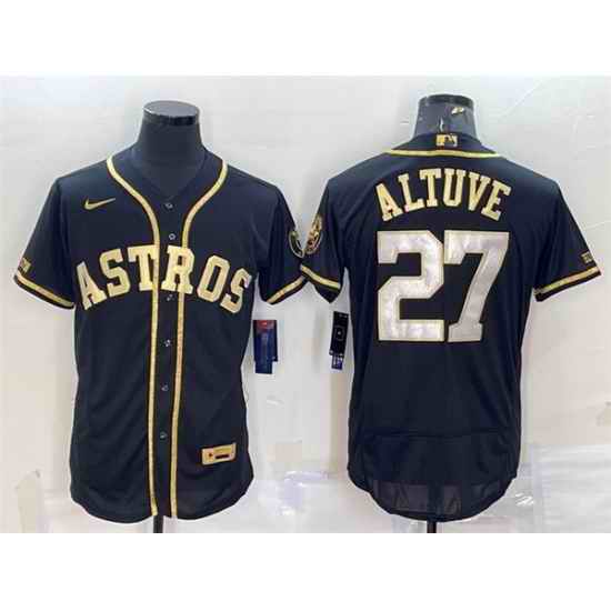 Men Houston Astros #27 Jose Altuve Black Gold Flex Base Stitched Jersey