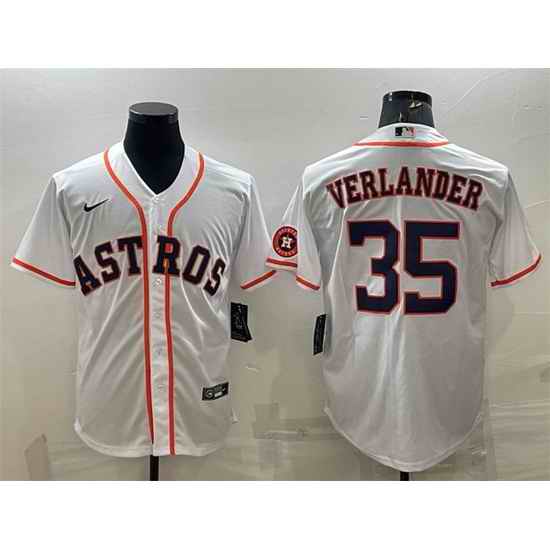 Men Houston Astros #35 Justin Verlander White With Patch Cool Base Stitched Jersey