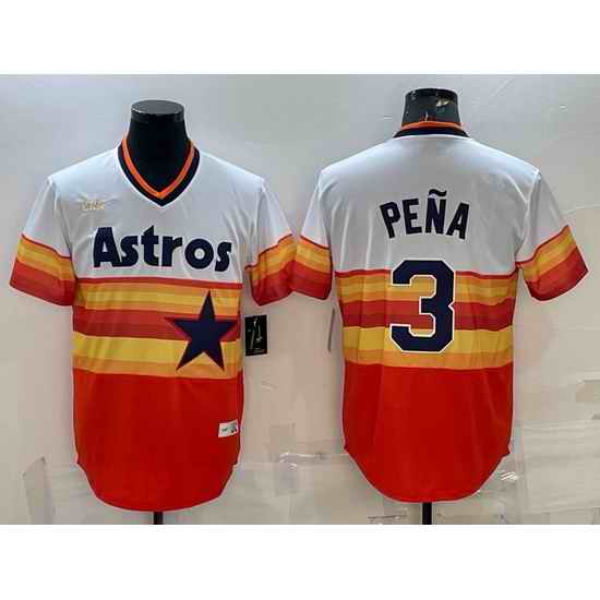 Men Houston Astros #3 Jeremy Pena Orange Rainbow Cool Base Stitched Jersey