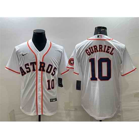 Men Houston Astros #10 Yuli Gurriel White With Patch Cool Base Stitched Jersey