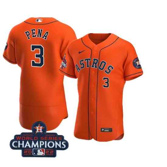 Men Houston Astros #3 Jeremy Pena Orange 2022 World Series Champions Flex Base Stitched Baseball Jersey
