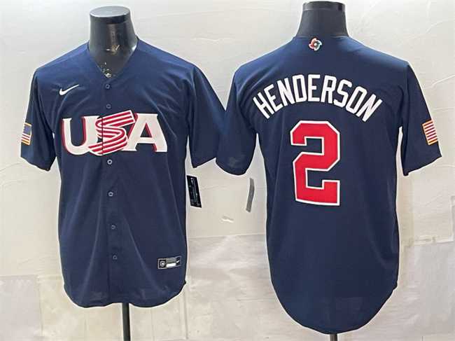 Men%27s USA #2 Gunnar Henderson Navy World Baseball Classic Stitched Jersey