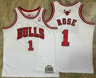 Men%27s Chicago Bulls 1 Derek Rose White Hardwood Classics Soul AU Throwback Jersey Mixiu