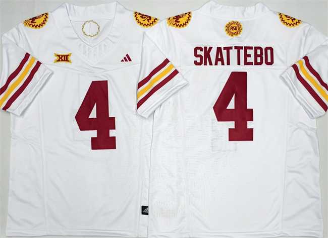 Men%27s Arizona State Sun Devils #4 Cam Skattebo White 2025 F.U.S.E. Vapor Limited Stitched Jersey