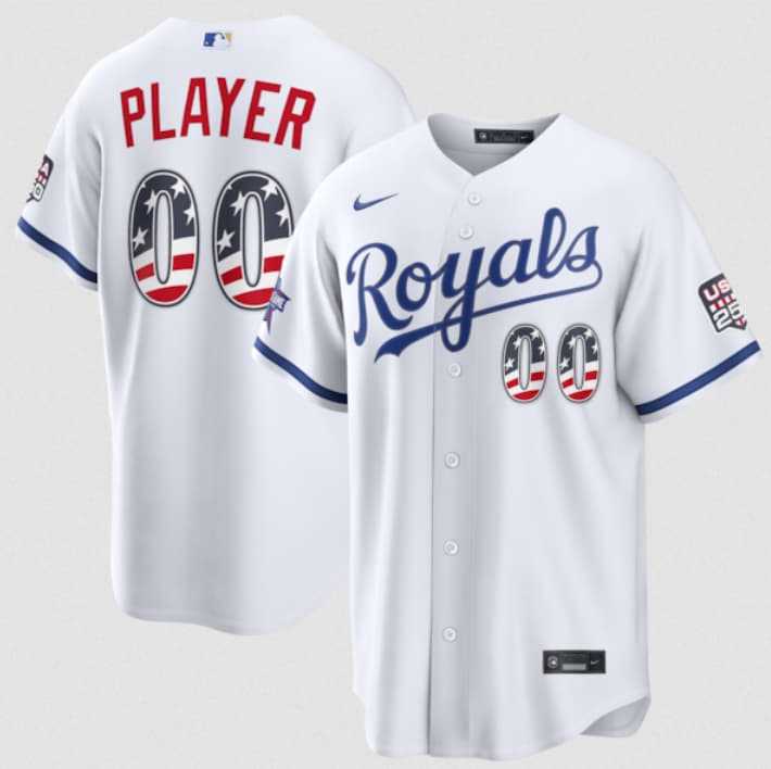 Men%27s Kansas City Royals Active Player Custom White 2026 All-Star Edition Stars & Stripes & USA 250 Fourth of July Home Stadium Stitched Baseball Jersey