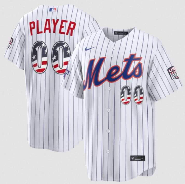 Men%27s New York Mets Active Player Custom White 2026 All-Star Edition Stars & Stripes & USA 250 Fourth of July Home Stadium Stitched Baseball Jersey