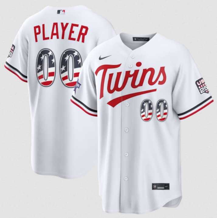 Men%27s Minnesota Twins Active Player Custom White 2026 All-Star Edition Stars & Stripes & USA 250 Fourth of July Home Stadium Stitched Baseball Jersey