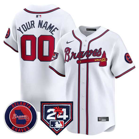 Men%27s Atlanta Braves Customized White 2024 Spring Training Patch Limited Stitched Baseball Jersey