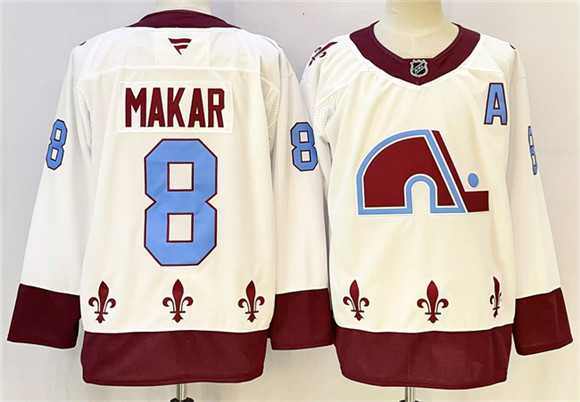 Men%27s Colorado Avalanche #8 Cale Makar White 2024-25 With A Patch Stitched Jersey