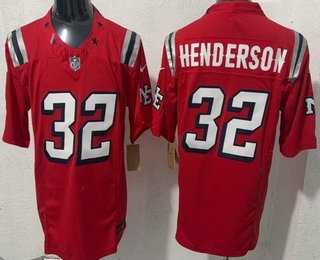 Men%27s New England Patriots #32 TreVeyon Henderson Limited Red Rivalries FUSE Vapor Stitched Jersey