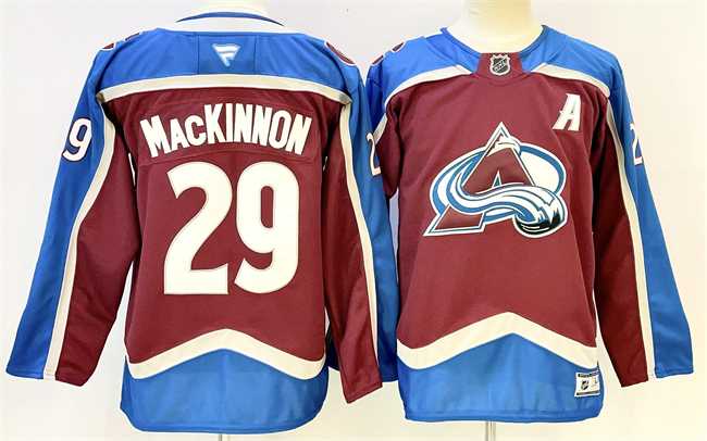 Men%27s Colorado Avalanche #29 Nathan MacKinnon Burgundy 2024-25 With A Patch Stitched Jersey