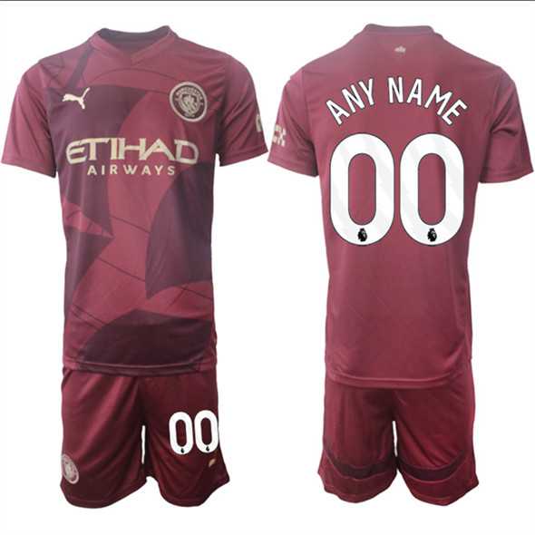 Men%27s Manchester City Custom 2024-25 Burgundy Third Soccer Jersey Suit