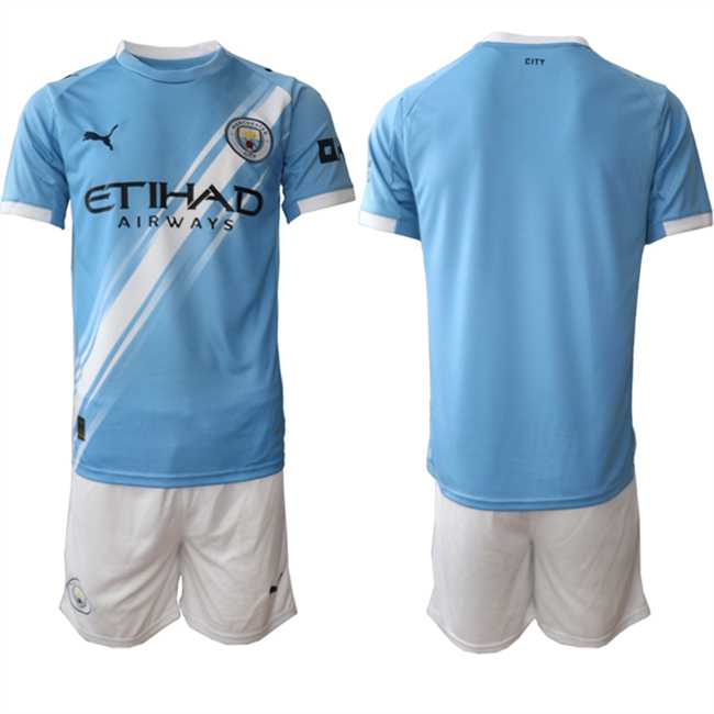 Men%27s Manchester City Custom 2025 Light Blue Home Soccer Jersey Suit