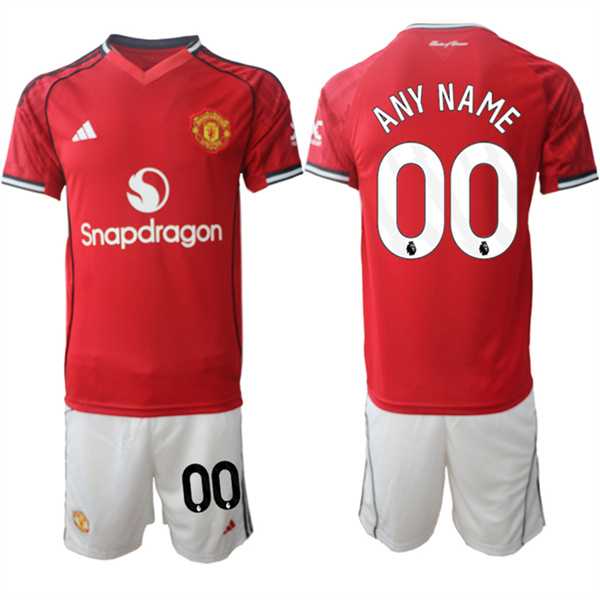 Men%27s Manchester United Custom 2025-26 Red Home Soccer Jersey Suit