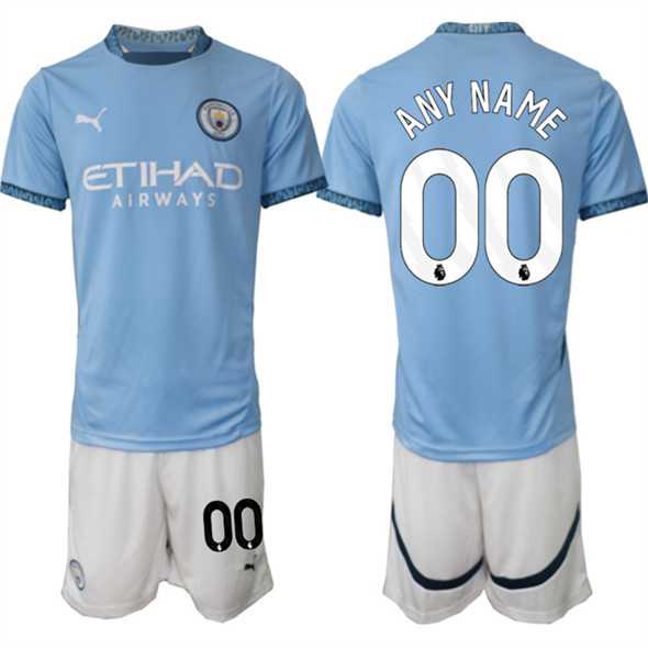 Men%27s Manchester City Custom 2024-25 Light Blue Home Soccer Jersey Suit