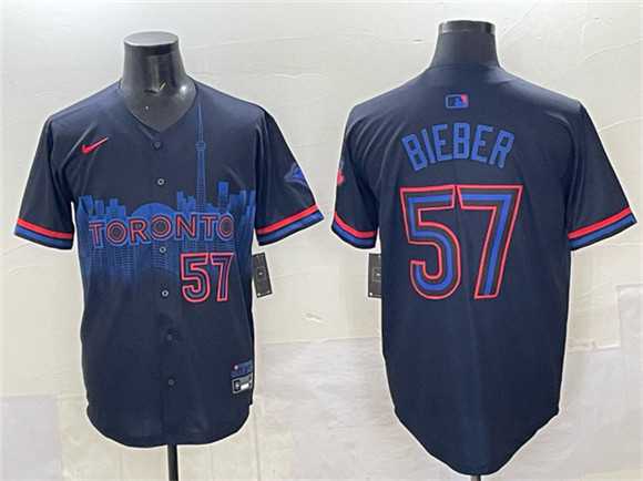 Men%27s Toronto Blue Jays #57 Shane Bieber Navy 2024 City Connect Limited Stitched Jersey