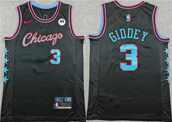 Men%27s Chicago Bulls #3 Josh Giddey Black 2025-26 City Edition Stitched Jersey