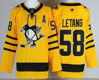 Men%27s Pittsburgh Penguins #58 Kris Letang Yellow Alternate Authentic Jersey