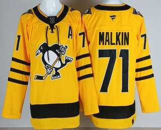 Men%27s Pittsburgh Penguins #71 Evgeni Malkin Yellow Alternate Authentic Jersey