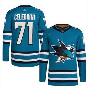 Men%27s San Jose Sharks #71 Macklin Celebrini Teal Adidas Stitched Jersey Dzhi