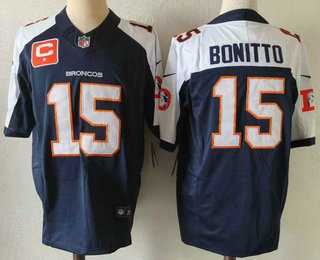 Men%27s Denver Broncos #15 Nik Bonitto Navy Blue C Patch Thanksgiving FUSE Vapor Jersey