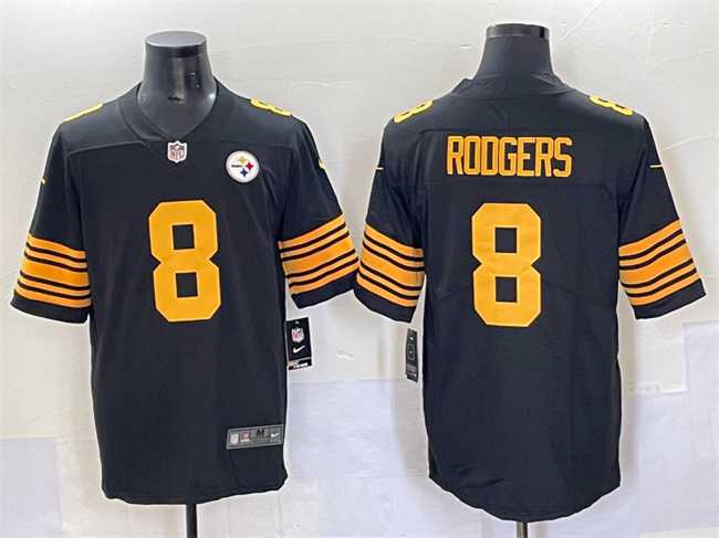 Men%27s Pittsburgh Steelers #8 Aaron Rodgers Black 2025 Color Rush Vapor Limited Stitched Jersey