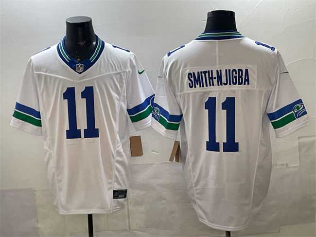 Men%27s Seattle Seahawks #11 Jaxon Smith-Njigba White F.U.S.E. Vapor Throwback Limited Stitched Jersey