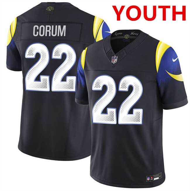 Youth los angeles rams #22 blake corum Black 2025 F.u.s.e. %27rivalries%27 Vapor Limited Stitched Jersey Dzhi