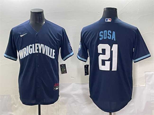 Men%27s Chicago Cubs #21 Sammy Sosa Navy City Connect Stitched Baseball Jersey