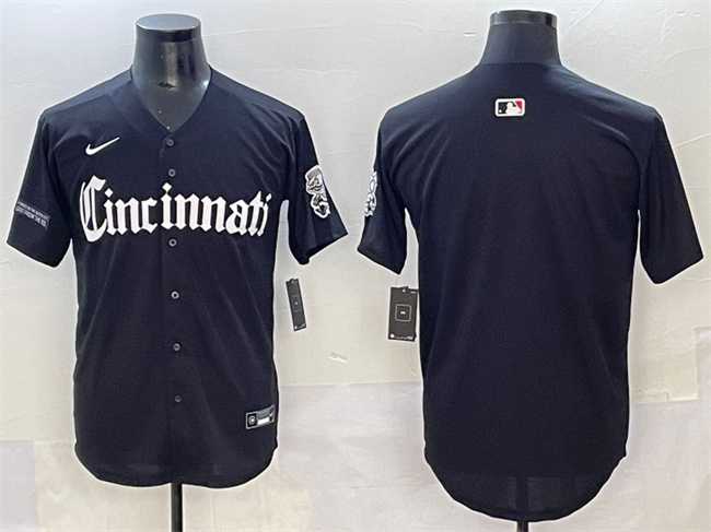 Men%27s Cincinnati Reds Blank Black %27Gothic Queen City Edition%27 Vapor Premier Limited Stitched Baseball Jersey