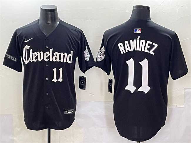Men%27s Cleveland Guardians #11 Jose Ramirez Black Gothic Vapor Premier Limited Stitched Baseball Jersey