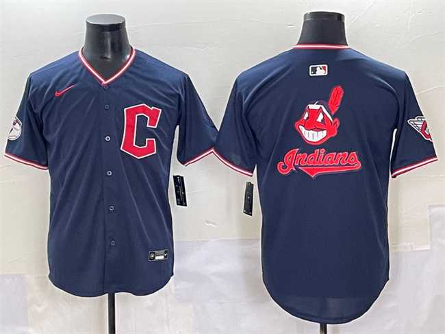 Men%27s Cleveland Guardians Team Big Logo Navy 2025 Alternate Limited Stitched Baseball Jersey
