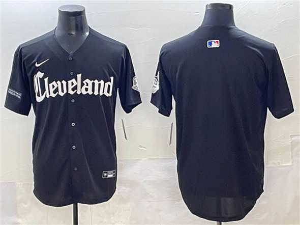 Men%27s Cleveland Guardians Blank Black Gothic Vapor Premier Limited Stitched Baseball Jersey