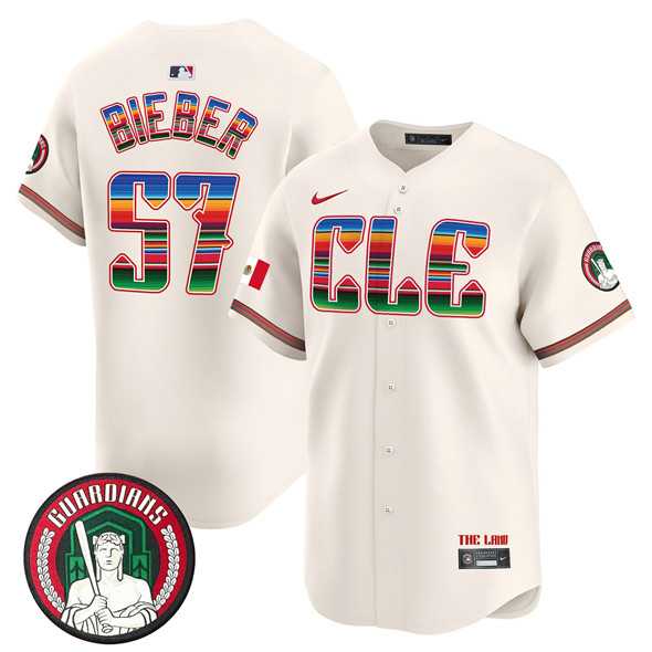 Men%27s Cleveland Guardians #57 Shane Bieber Cream Mexico Vapor Premier Limited Stitched Baseball Jersey Dzhi