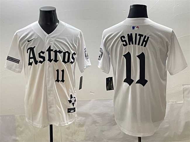 Men%27s Houston Astros #11 Cam Smith White Gothic %27Houston Born Barrio Raised%27 Limited Stitched Baseball Jersey