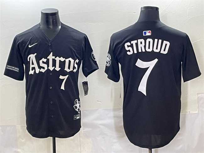 Men%27s Houston Astros #7 C.J. Stroud Black Gothic %27Houston Born Barrio Raised%27 Limited Stitched Baseball Jersey