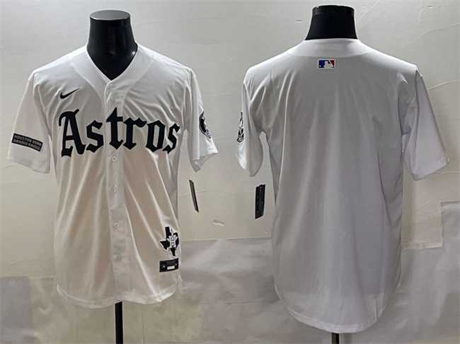 Men%27s Houston Astros Blank White Gothic %27Houston Born Barrio Raised%27 Limited Stitched Baseball Jersey