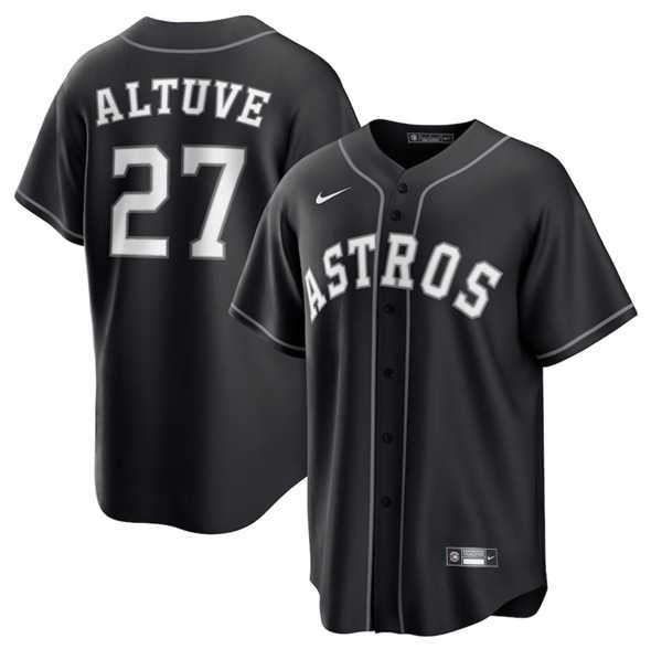 Men%27s Houston Astros #27 Jose Altuve Black Lights Out Limited Stitched Baseball Jersey Dzhi