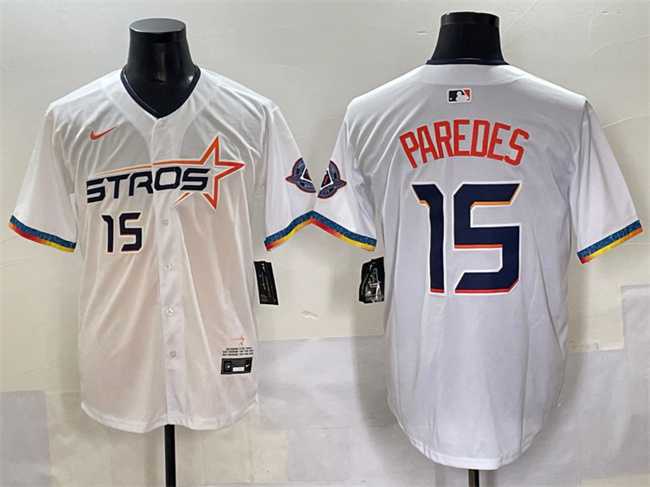 Men%27s Houston Astros #15 Isaac Paredes White 2025 City Connect Limited Stitched Baseball Jersey